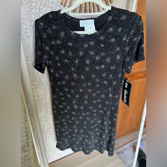 Casual Corner Dresses & Skirts - NWT Vintage 90s Y2K Casual Corner Sparkle Glitter Black Midi Cocktail Dress